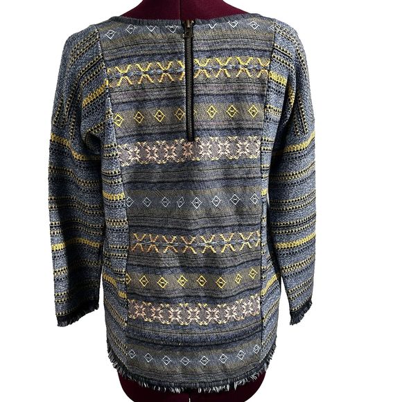 Lucky Brand Womens Sz XS Escape Bohemian Aztec Blue Sweater Exposed Zippers - Picture 5 of 16